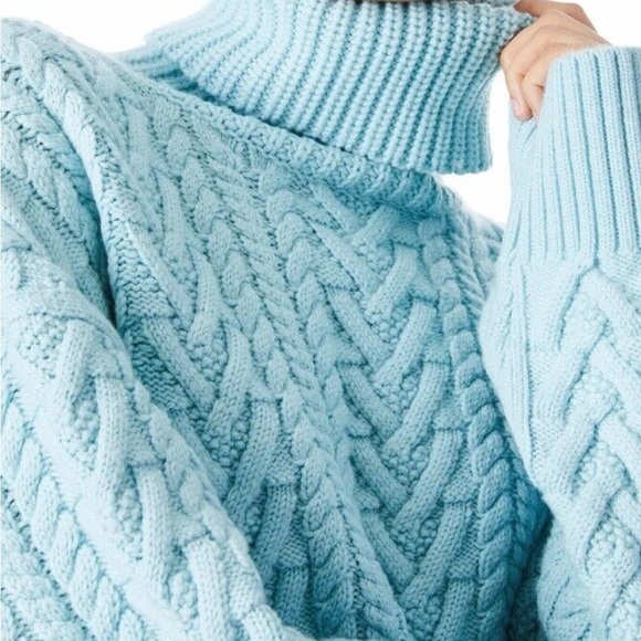 Cozy Blue Cable Knit Turtleneck Sweater - Picture 1 of 8